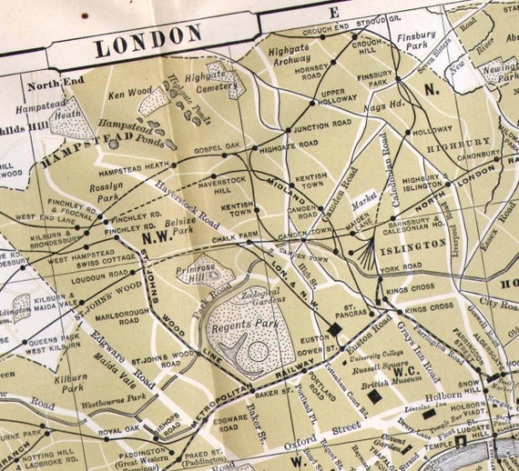 London England Map 1896 Vintage Victorian Antique Copper