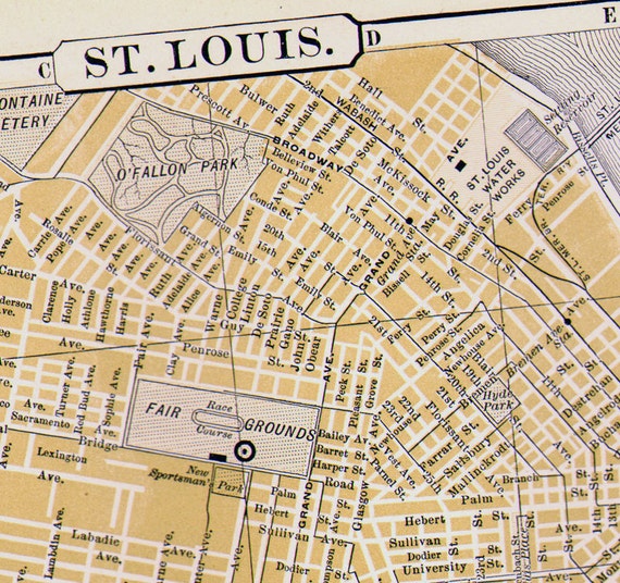 St. Louis Missouri Map 1898 Victorian Antique Copper Engraved
