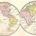 World Map Western Eastern Hemisphere 1890 Rand McNally Victorian Antique Cartography For Framing