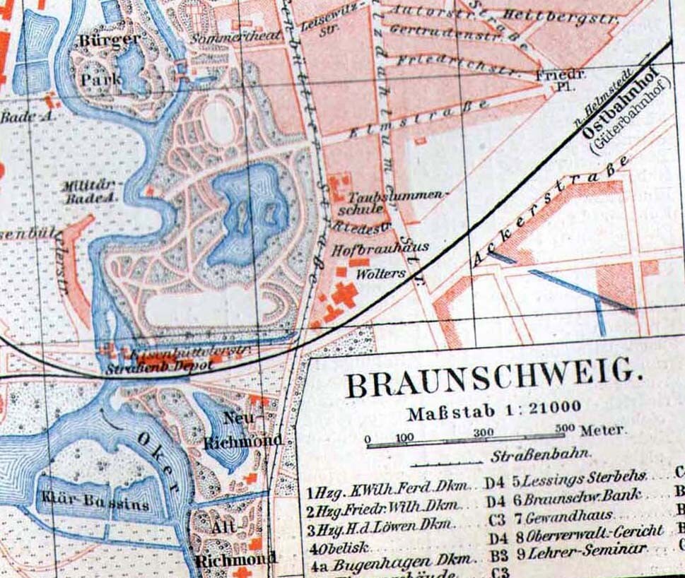 Brunswick Braunschweig Germany Map 1906 Vintage Edwardian Era