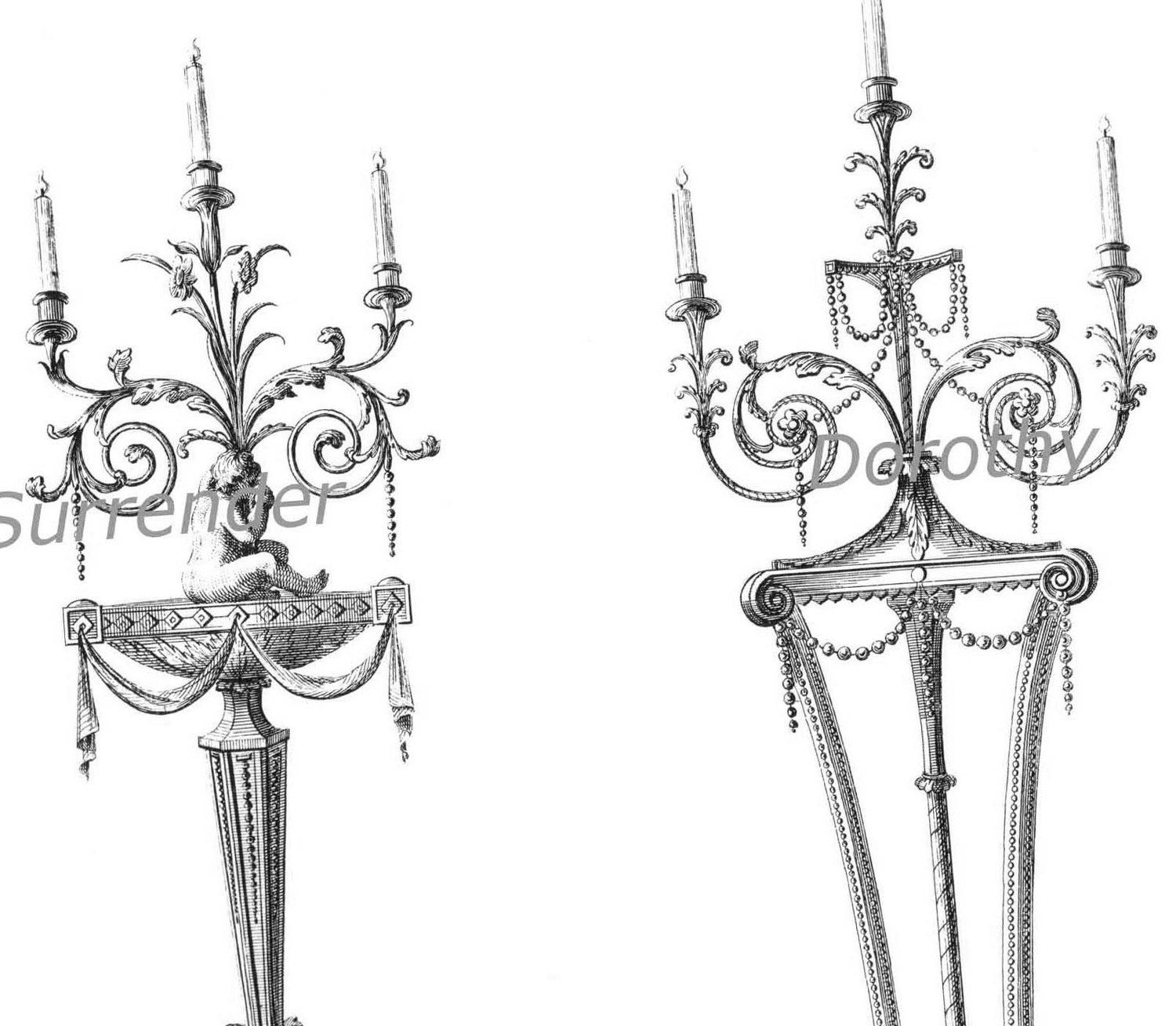 Tripod Candle Stands Thomas Sheraton Technical Drawing For Framing Haute Juice