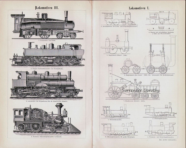 Locomotive Train Steam Engines Engineering Chart Edwardian