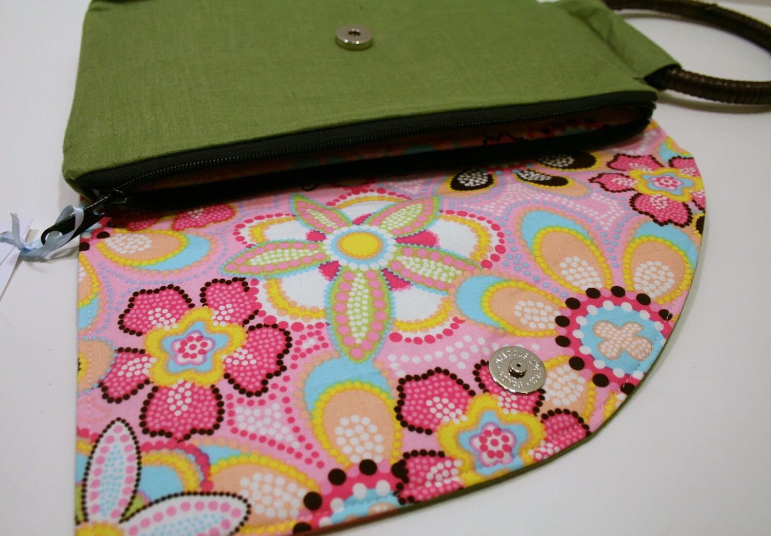 SALE Green Fabric Clutch Purse Wristlet Bag Colorful Clutch