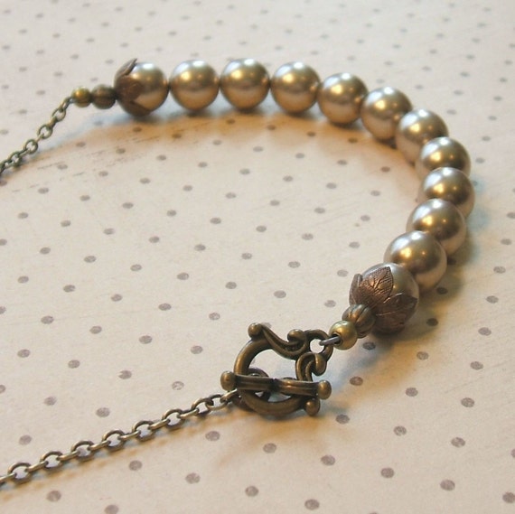 Nouveau Pearl. Brass Necklace Choose Your Color by