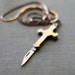 Cross Pocket Knife Necklace Gold Brass Religious Symbol