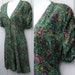 Vintage Green Mini Dress 90s grunge floral Empire Mini Dress with flutter skirt Sz Sml to Med