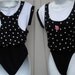 Vintage 80s Leotard / Swimsuit Black and white polka dots with neon pink jazzercise cotton spandex sz Sml
