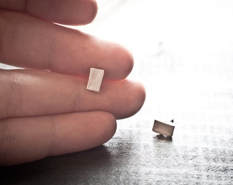 simple rectangle - Tiny Rectangle Stud Earrings-Simple Modern Stud Earrings-Sterling Silver-Handmade-Everyday Jewelry-Great Gift for Him/Her
