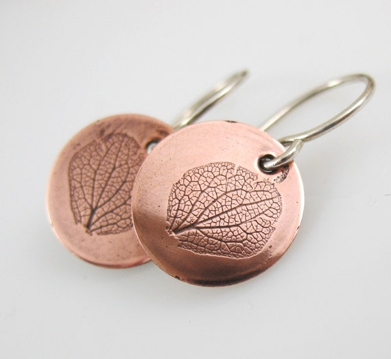 Hydrangea Petal Earrings, Botanical Jewelry, Copper Earrings