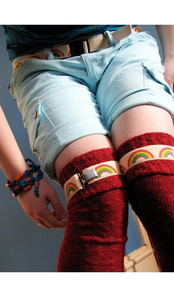 Vintage Rainbows elastic SOCK GARTERS by thimblescratch on Etsy