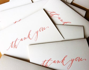 15-pack mega-deal Calligraphy tangerine Thank You letterpress cards