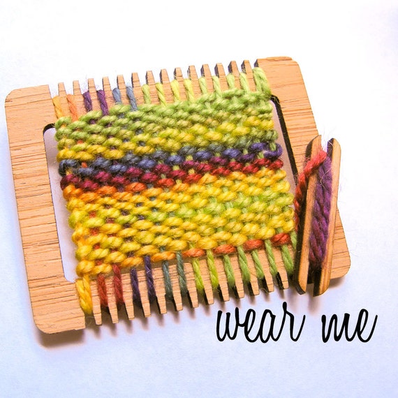 Tiny Weaving Loom Brooch Double Rainbow