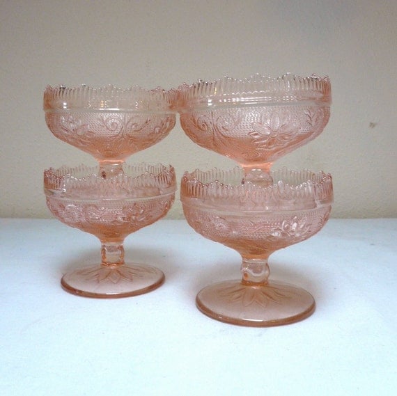 PINK DEPRESSION GLASS Custard Cups / Vintage Sherbert Dishes