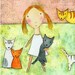 PRINT - Girl with Multiple Cats