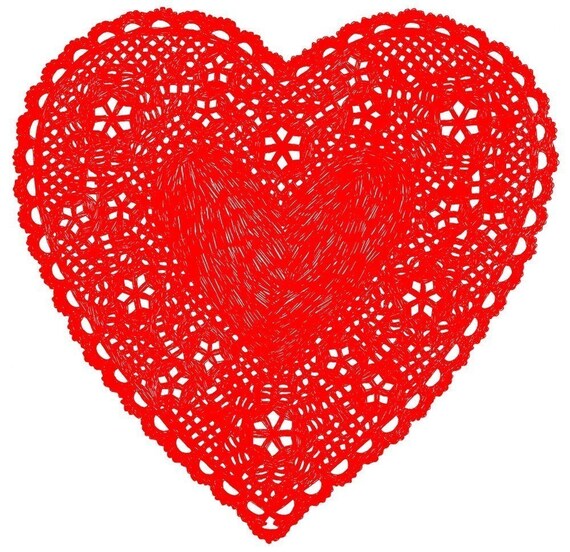 Items similar to Heart Doily Art Print by Ashley G - Much Love (Red) on ...