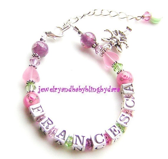 Items similar to Child Name Bracelet Princess Baby Girl Flower Sterling