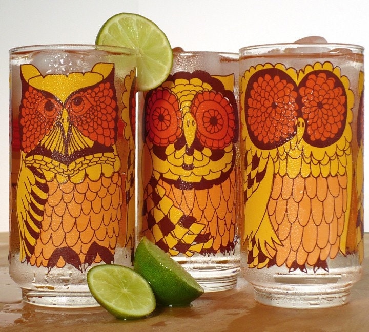 Libbey Owl Glasses Set of 3 Vintage 1960s70s