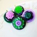 Vintage Button Pins Set, Funky Flowers in Purple, Black and Green. CLEARANCE SALE