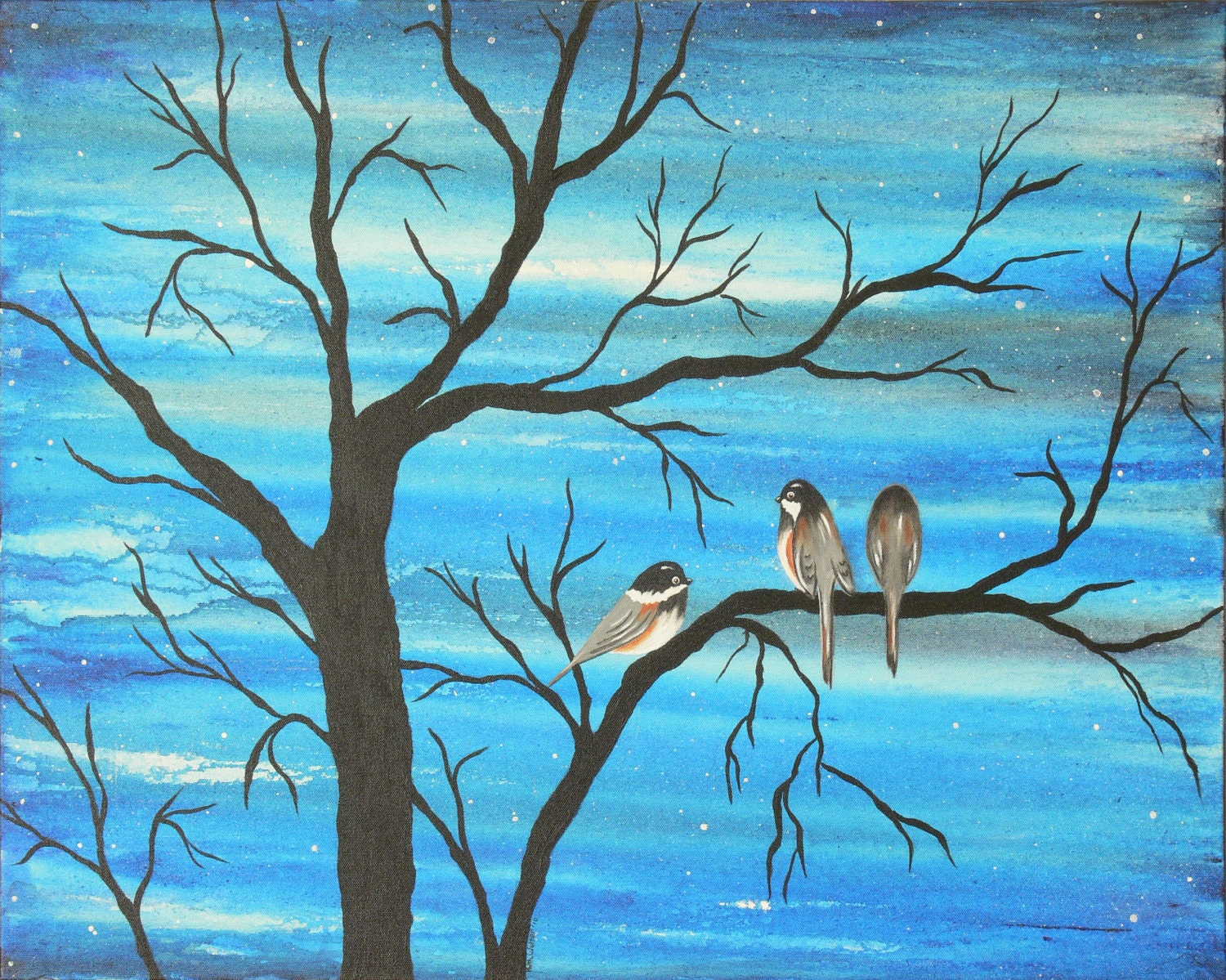 Items similar to Chickadee, Bird, Tree Acrylic Painting, Original ...