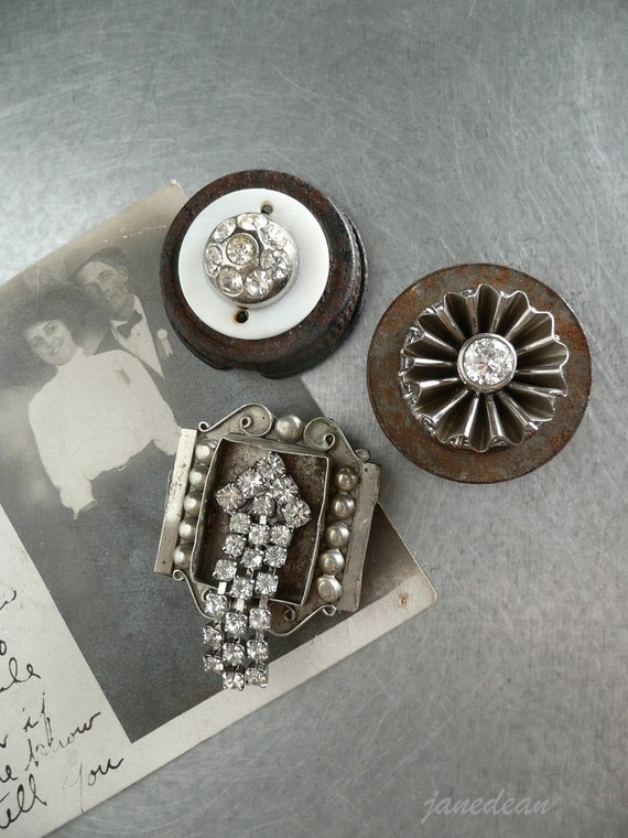3 Rust and Rhinestone upcycled jewelry and by janedean