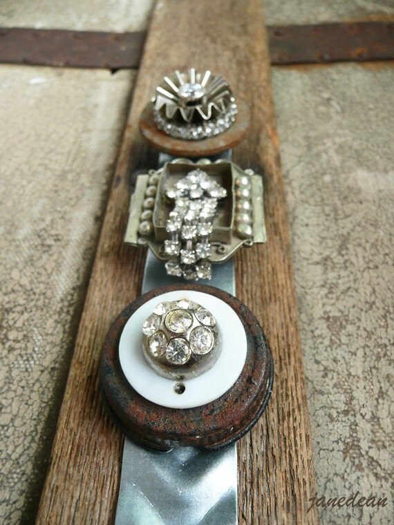 3 Rust and Rhinestone upcycled jewelry and by janedean