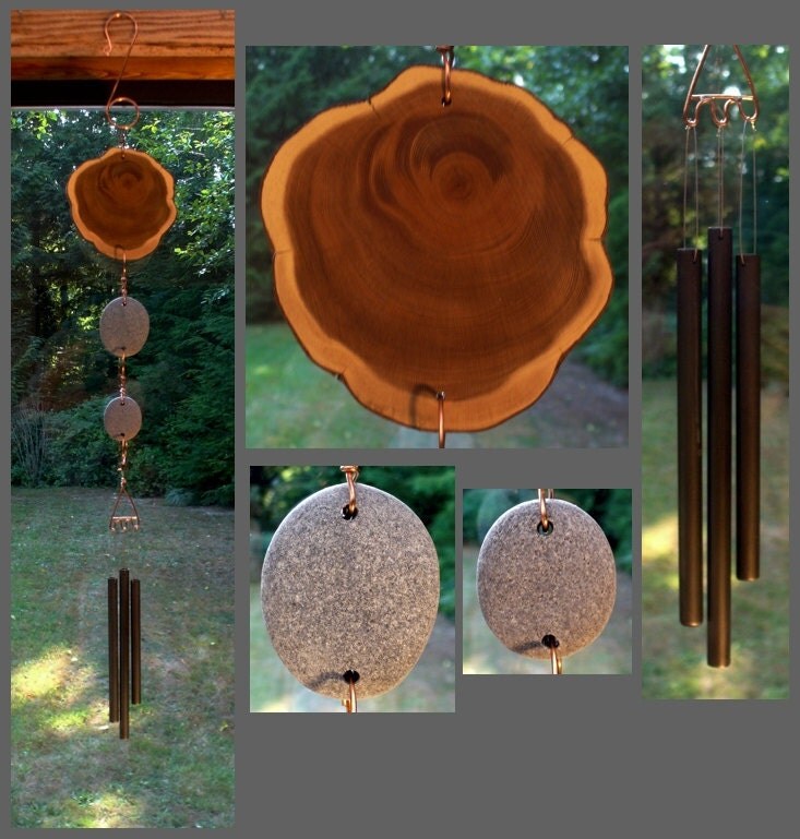 Wind Chimes Wood Stone Beach Stones Brass Copper Zoom