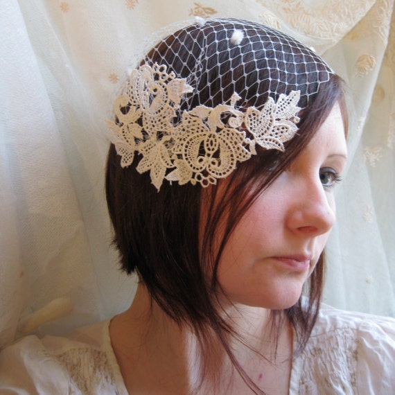 Items similar to custom birdcage veil lace cap bridal cap dotted bridal veil off white
