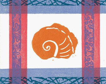 LINO PRINT - Nautilus Shell 1- Monoprint 6"x6"