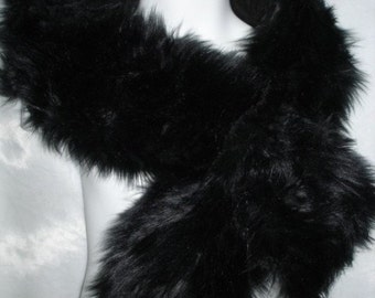 Black shag faux fur pull through neck scarf wrap
