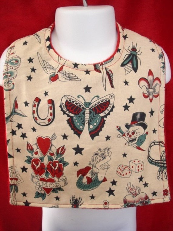 Tattoo punk baby bib with faux fur