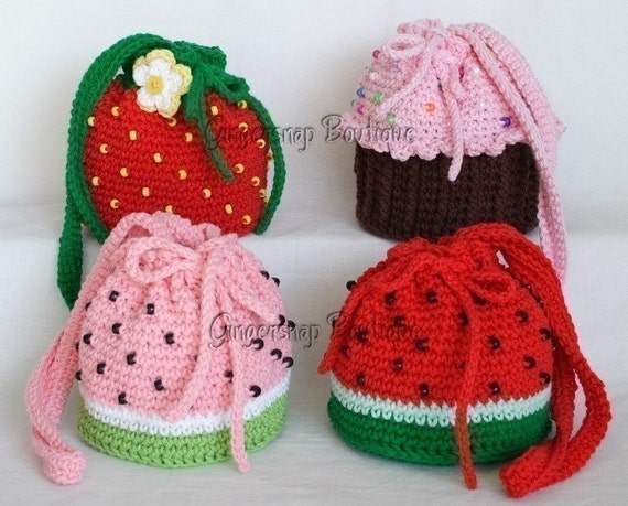pattern strawberry crochet purse Yummy Pattern PDF gingersnapboutique Etsy by Purses Crochet on