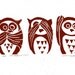 Linoleum Cut Linocut See, Hear, Speak No Evil Owletts Print