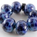 Hyacinth Violet on Turquoise Blue - Handmade Artisan Lampwork Glass Round Beads 8mmx12mm - Blues, Purples - SRA (Set of 8 Beads)