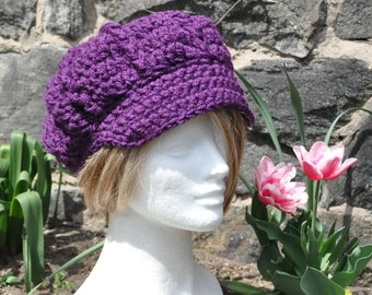 Eggplant Newsboy Hat - Women's Crochet Hat with Brim - Women's winter accessories Fall Accessories Brimmed Hat