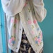 60s Cosy Vintage Cardigan Sweater - Pastel Flowers Yarn Embroidery - White Vanilla Cream - Pastels - L to XL