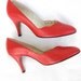 80s Lipstick Red Vintage Shoes - Scallops - Leather Pumps - Amano High Heels