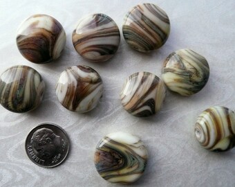 Artisan Made Lampwork Bead Lot..Creamy Yellow, Green and Brown Lentils