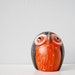Vintage ceramic owl figurine - folk clay collectible hand painted black brick orange red and white