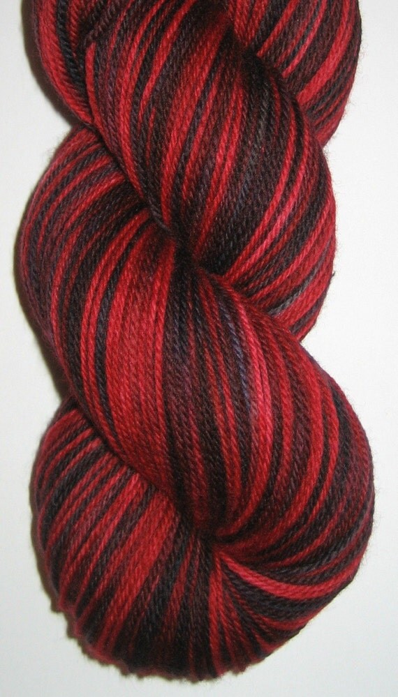 Hand Dyed Red and Black Superwash Merino Wool Sock Yarn
