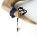 Arrow necklace wire wrapped brass arrow with navy blue wire and vintage navy blue enamel chain spring fashion
