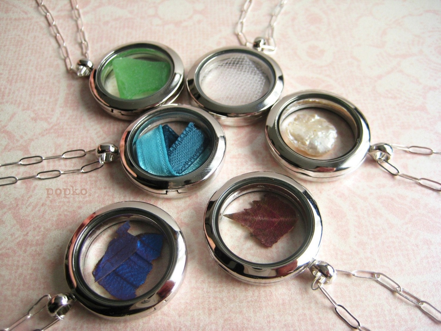 SMALL Glass Locket Necklace Bridesmaids set of 6 customize