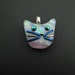 Adorable cat lavender pink dichroic glass pendant cat face fused glass jewelry