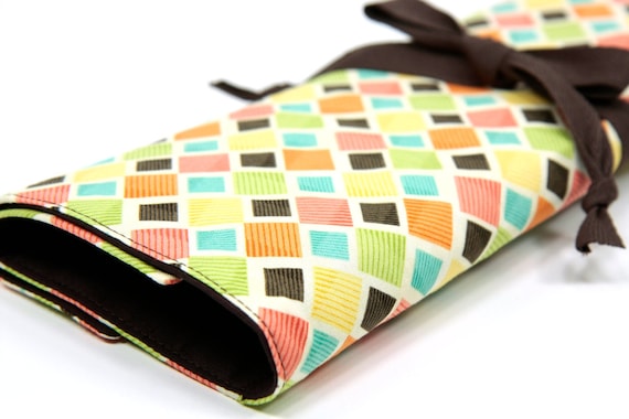 Knitting Needle Case - Squared Up - IN STOCK Large Organizer 30 brown pockets for circular, straight, dpn, or paint brushes
