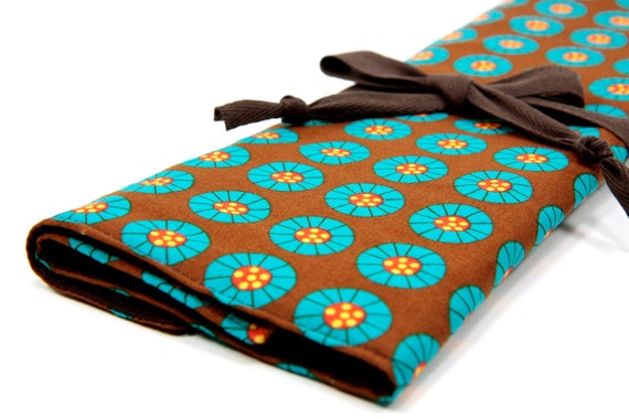 Knitting Needle Case - On the Bandwagon - IN STOCK Large Organizer 30 brown pockets for circular, straight or dpns