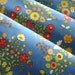 SALE Candy Colored Flowers on Blue , Vintage Cotton Fabric , Decorator Weight, 1 Yard