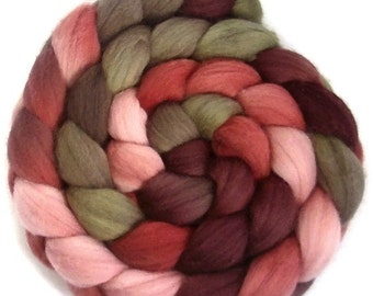 Handpainted Polwarth Wool Roving - 4 oz. PAPER ROSES - Spinning Fiber