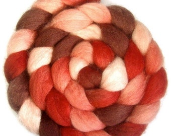 Handpainted BFL Wool Roving - 4 oz. SHADES of CRIMSON - Spinning Fiber