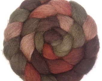 Handpainted Dark BFL Wool Roving - 4 oz. PAPER ROSES - Spinning Fiber