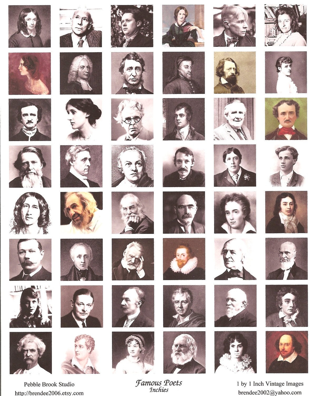 Famous Poets Image Sheet48 one by one inch square vintage