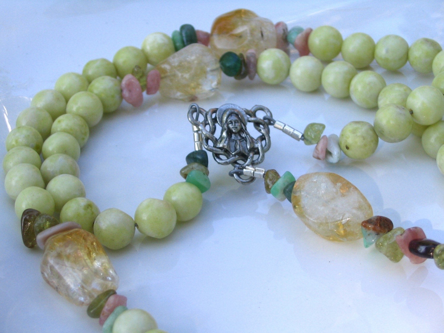 Yellow Chrysoprase and Natural Citrine Catholic Rosary with